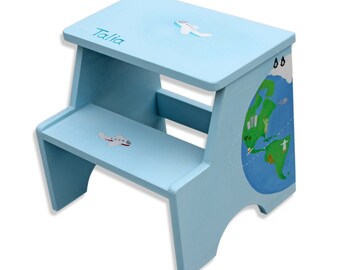 Kids World Map, Educational, World Map Nursery, Children Furniture, Bathroom Furniture, Globe, Hand Painted Furniture Children, Step Stool
