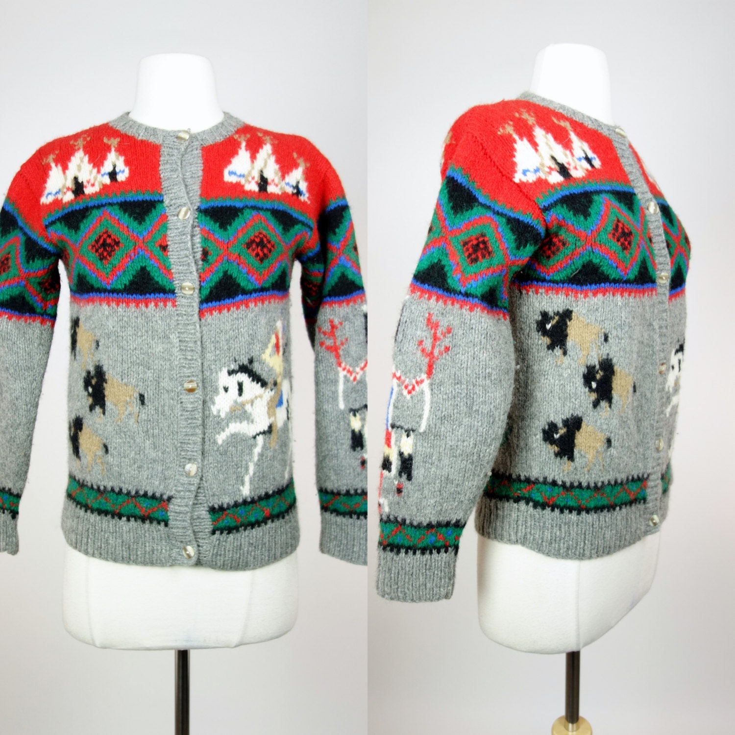 Vintage Native American cardigan sweater Shetland wool Skyr