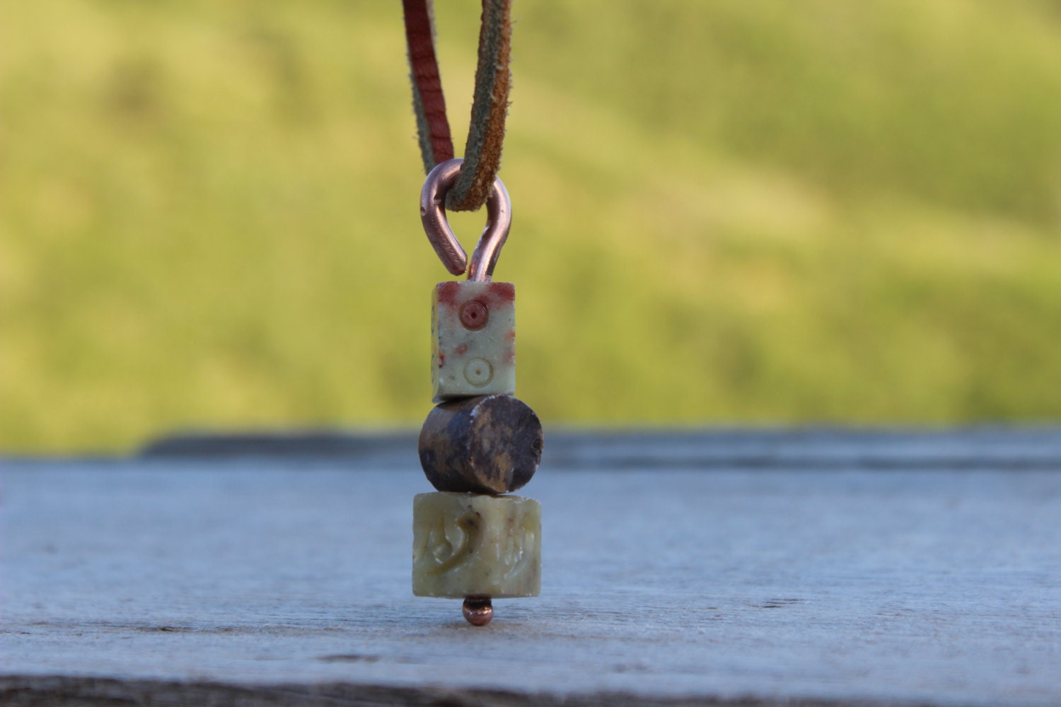 Rock Climber Stone Necklace Rock Cairn Pendant Leather Cord