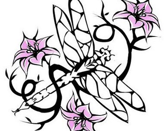 Dragonfly with flowers graphgan or cross-stitch chart