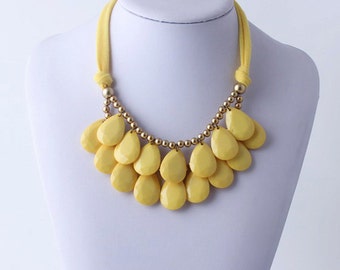 Yellow Necklace, Bib Necklace, Yellow Statement Necklace, Tear Drop Necklace, Statement Necklace