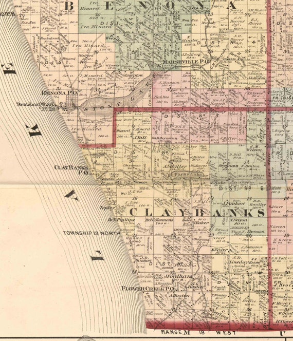 Oceana County Michigan 1876 Old Wall Map Reprint with