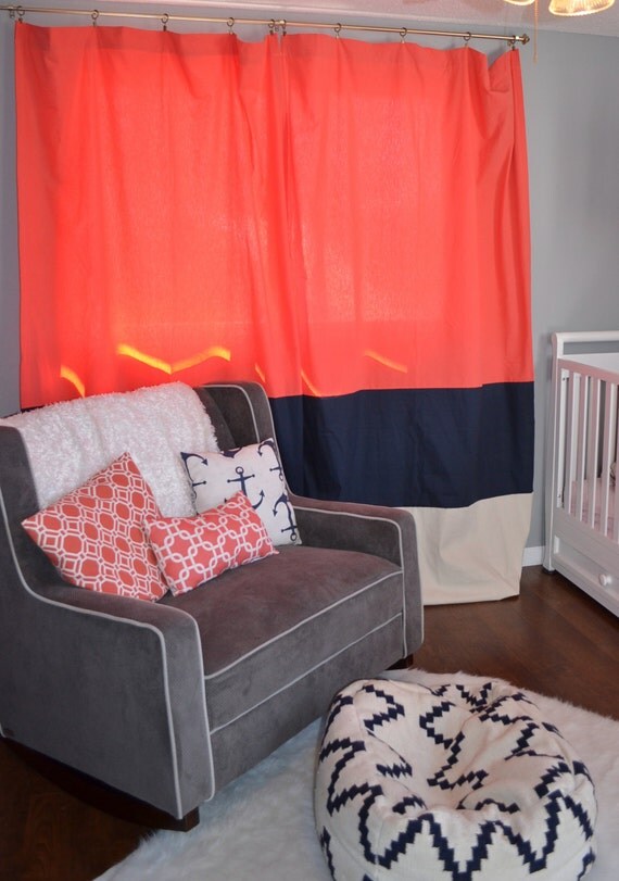Custom Coral Color Blocked Curtains