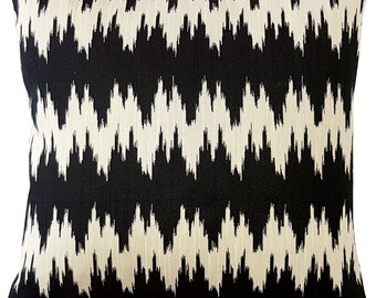 Ikat Stripes Black and Cream Throw Pillow 17x17