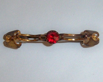 Small Antique Victorian Brooch With Red Stone. C Clasp Brooch.