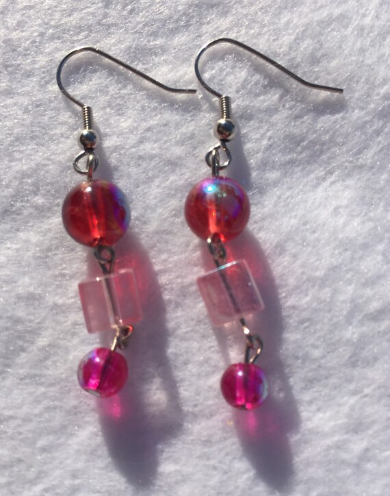 Pink Ice Round Dangle Earrings by KTBelleBoutique on Etsy