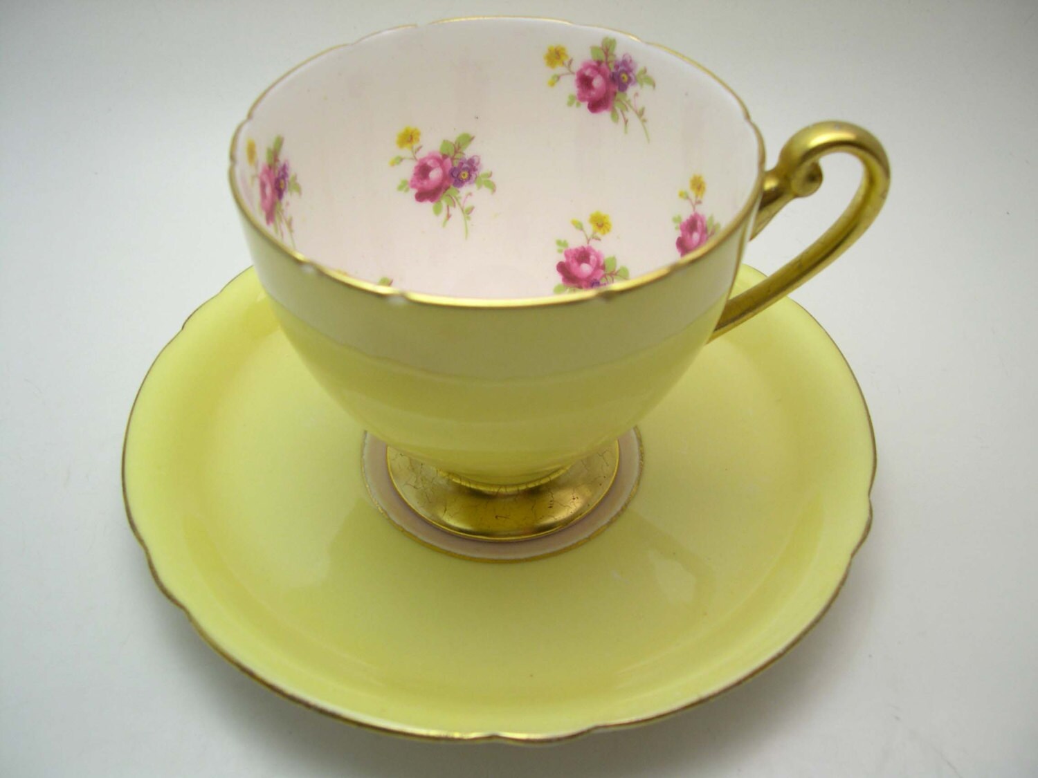 RESERVE Antique SHELLEY Tea Cup And Saucer Pink flowers on