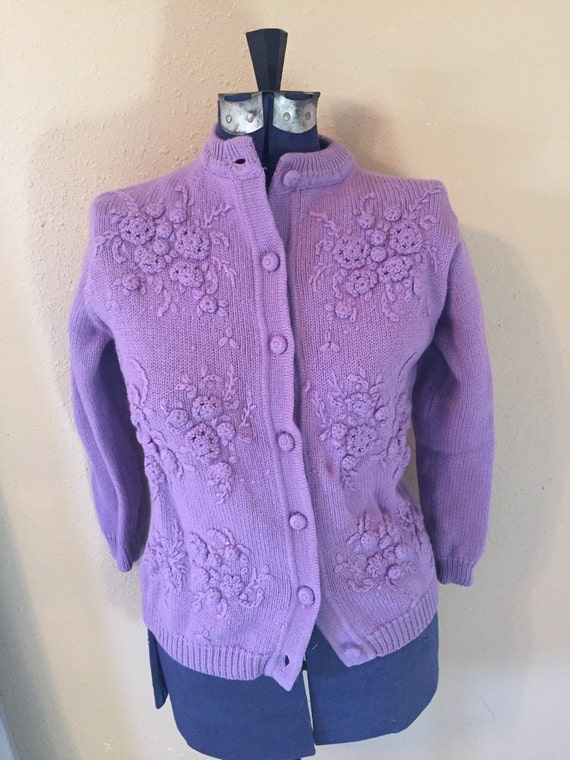 Loveable Lilac  Cardigan  Vintage Cardigan  Sweater Large