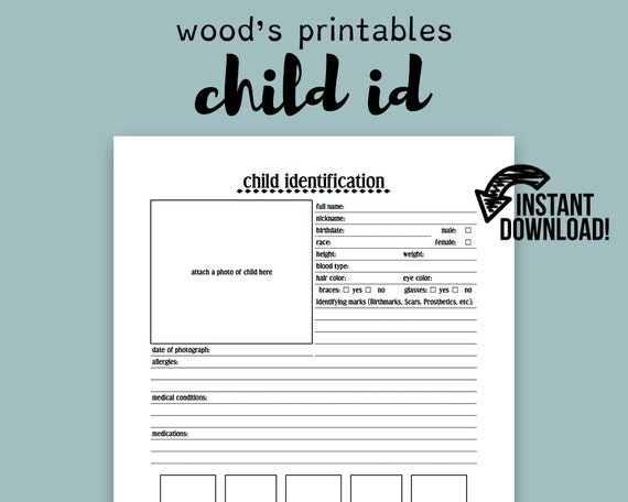 Child Identification PDF Printable Child ID Family Binder