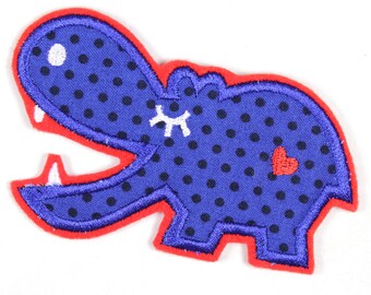iron-on applique iron-on patches applique Patch Hippo 11 x 6,5cm / size inches 4.33 x 2.56