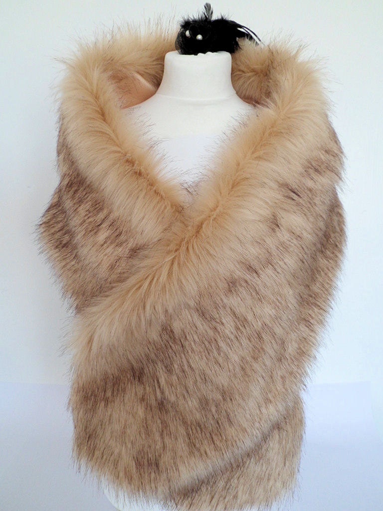 Champagne Fur Stole Fawn Fur Shawl Beige Faux Fur Fake Fur 5764