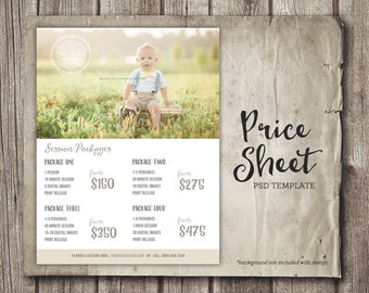 Photography Template - Price List - Marketing - Photoshop Photography Price Sheet Packages Template Sell Sheet Packages - INSTANT DOWNLOAD