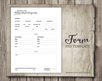 Photography template, Photography Contract, Photography forms, Template for Photographers, Photoshop template, PSD file