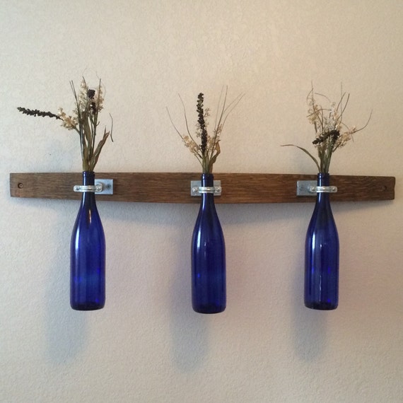 Items similar to Wine bottle bud vases on wine barrel stave on Etsy