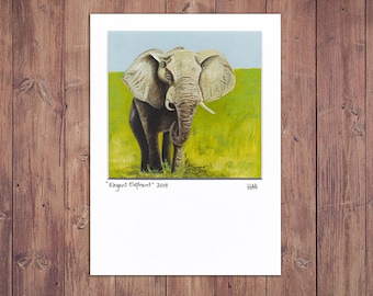 Elephant Art Print, Matted to fit a 5x7 frame, Zoo Decor