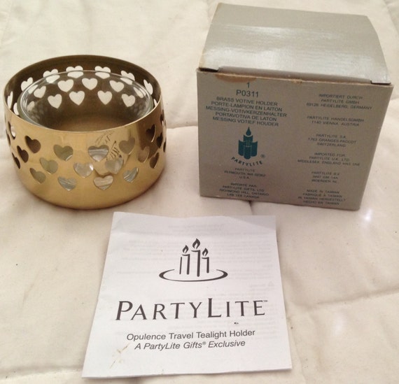 Partylite Brass Votive Candleholder With Heart Cutouts NEW In