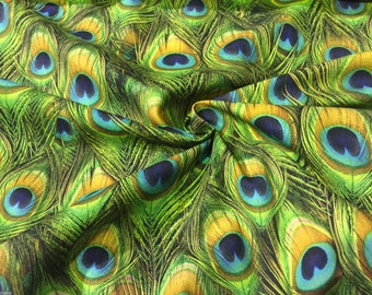 PEACOCK DIGITAL Print Upholstery Curtain Cotton Fabric Material - Digital Print Textile - 55"/140cm wide - PEACOCK Feathers Print Canvas
