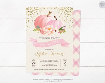 Watercolor Pumpkin Baby Shower Invitation Card - DIY Printable Party - Fall Baby Shower Invite - A Little Pumpkin is on the way