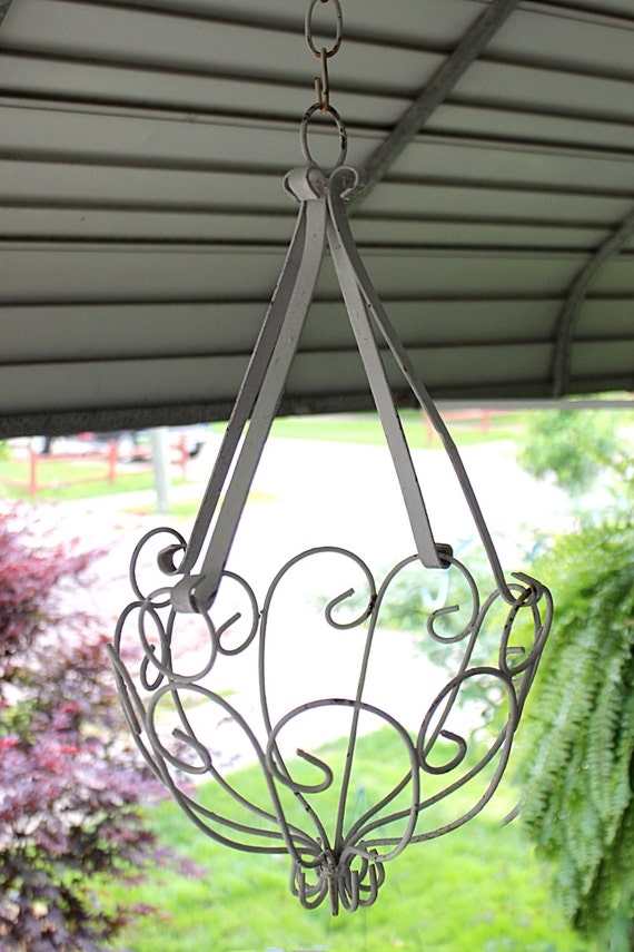 Antique Hanging Planter Solid Metal White with by QUEENIESECLECTIC