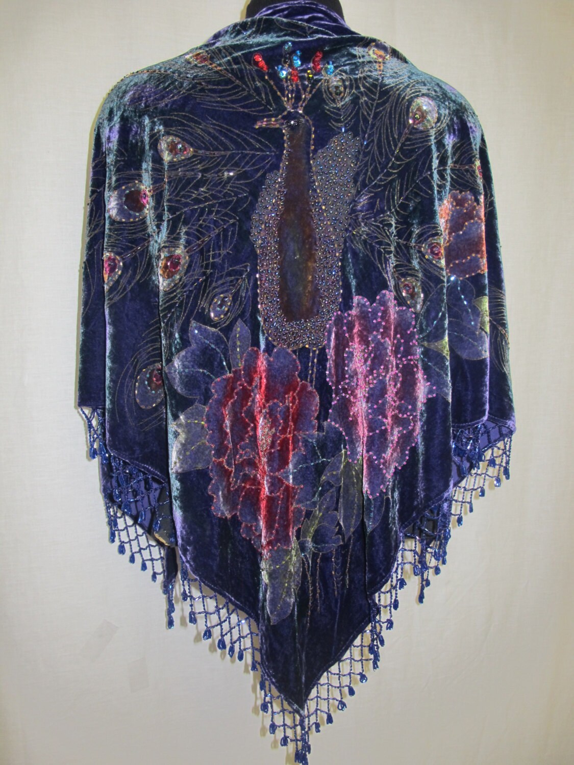Velvet Shawl Silk Shawl Beaded Shawl Fringe Shawl Purple Shawl