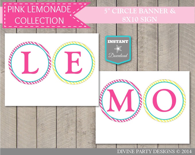 SALE INSTANT DOWNLOAD Pink Lemonade Circle Banner and 8x10 Lemonade Sale Sign/ Diy Printables / Bright Pink Lemonade Collection / Item #427