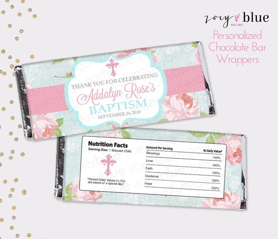 Floral Baptism Chocolate Bar Wrapper - Girl Shabby Chic Christening ...