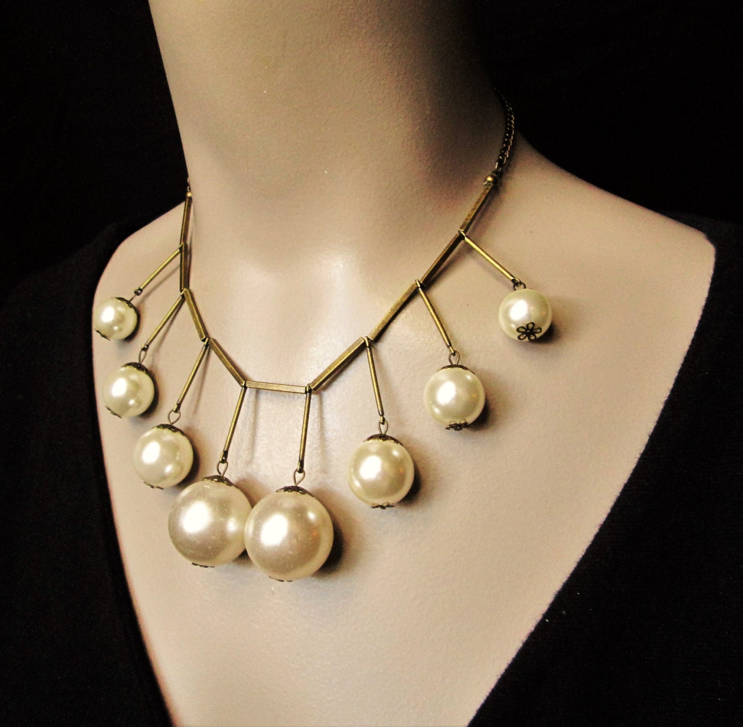 Chunky Pearl Necklace Big Bold Pearl Statement Choker Brass