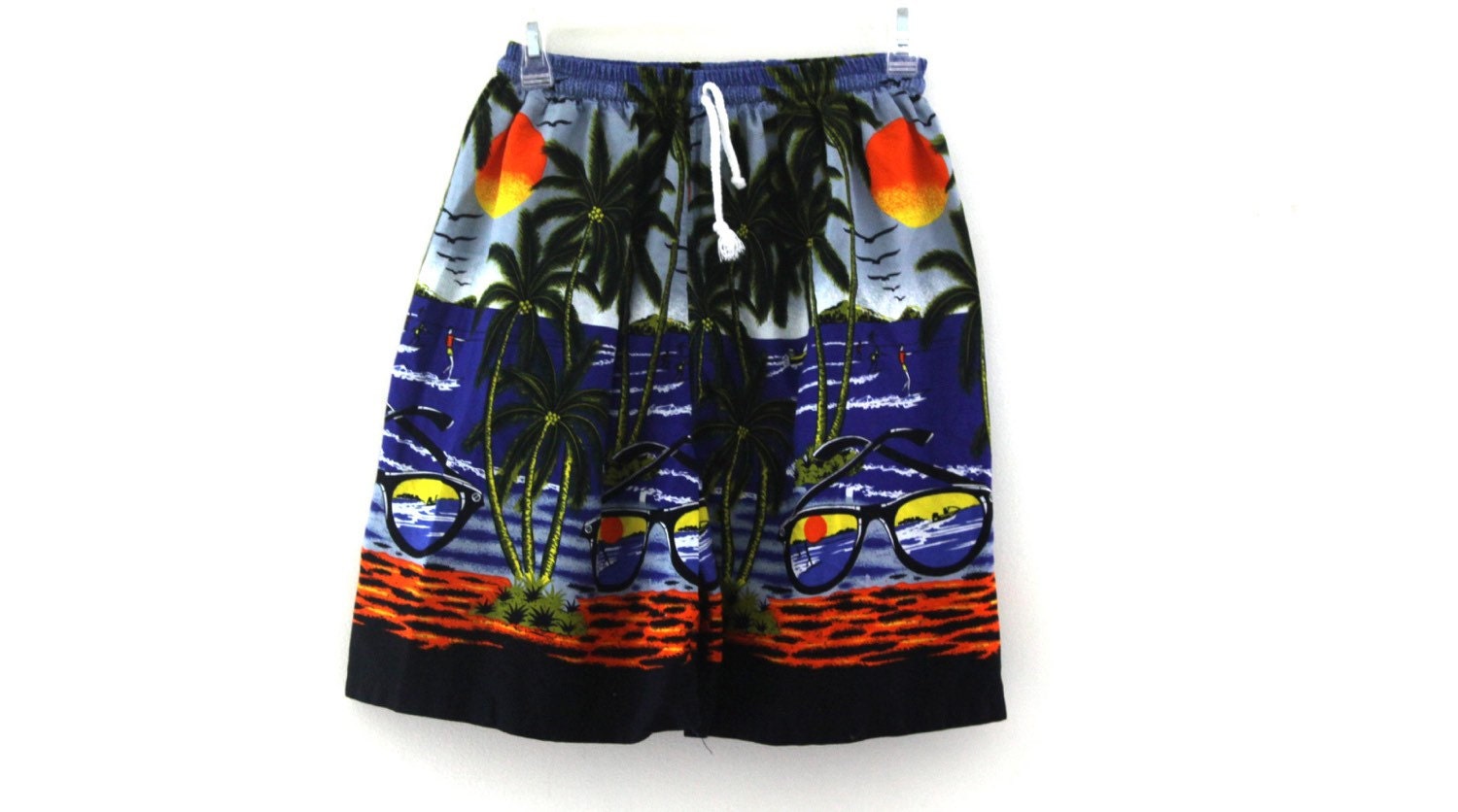 Vintage 80s shorts jams hawaiian palm tree sunglasses pattern