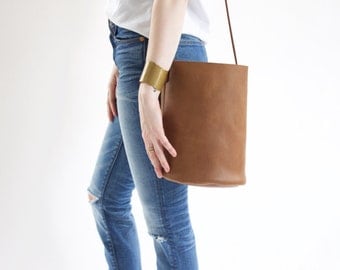 Cocoa Leather Minimal Bucket Bag