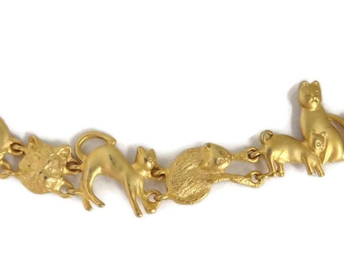 AJC Cat Bracelet, Vintage Satin Gold Tone Link Bracelet