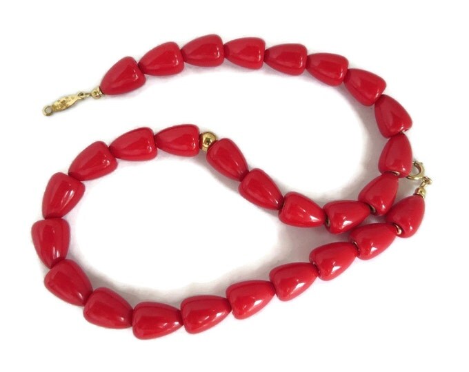 Napier Necklace - Vintage Red Bead Choker, Signed Designer Classic Jewelry, Classic Red Necklace, Gift Ideas, Gift Box