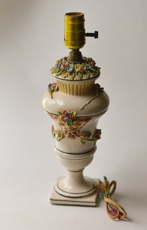Italian Porcelain Lamp Rose Lamp Made in Italy Flowers