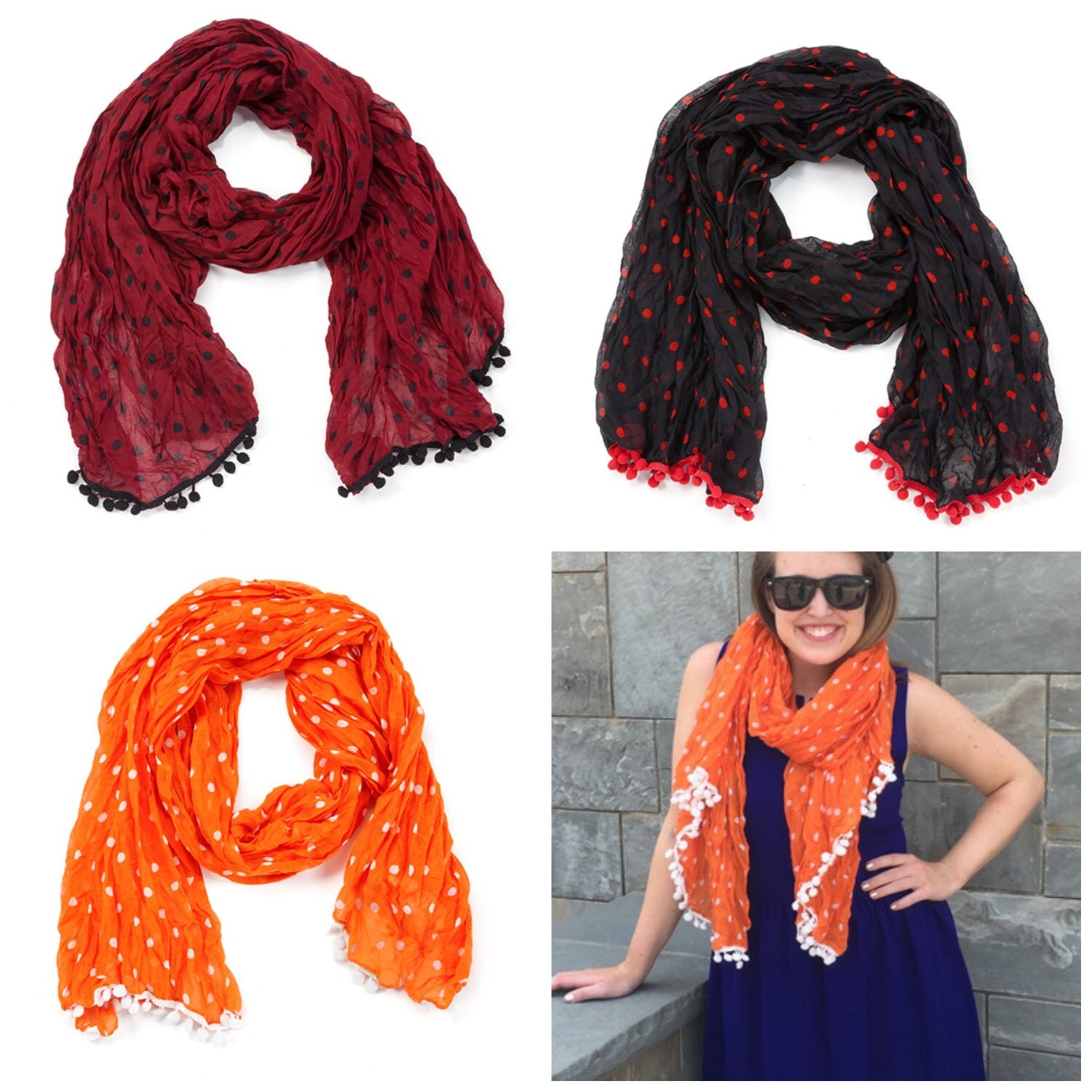 Autumn Scarf Pom Pom Scarf Game Day Dress Fall Fashion