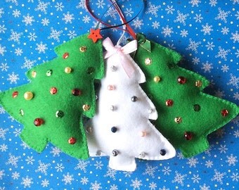 Felt Christmas Tree Ornament PDF Sewing Pattern and Tutorial, Instant Download, Easy Step-by-Step Instructions