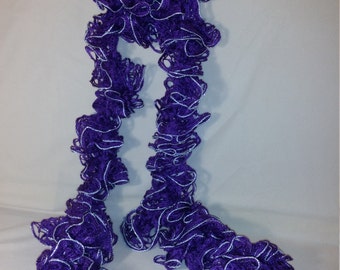 Ruffle Scarf, Sashay Scarf, Crochet Scarf, scarf, purple silver trim, Womens Scarf, Fashion Scarf, gift for her, handmade, crochet Boa