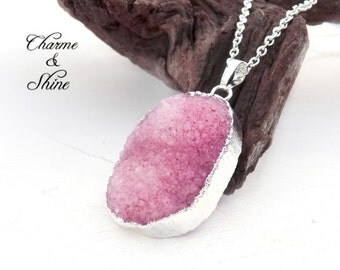 Agate Druzy Necklace, Agate Crystal Necklace, Agate Pink Pendant, Agate Druzy Pendant, Agate, Crystal,