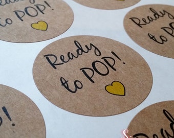 24 x Ready to Pop! Baby Shower Favor Kraft Brown Stickers
