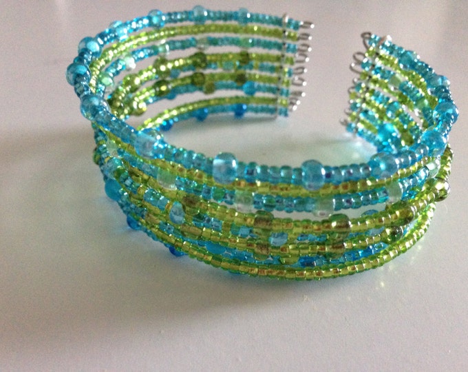 blue and green glass memory wire bracelets