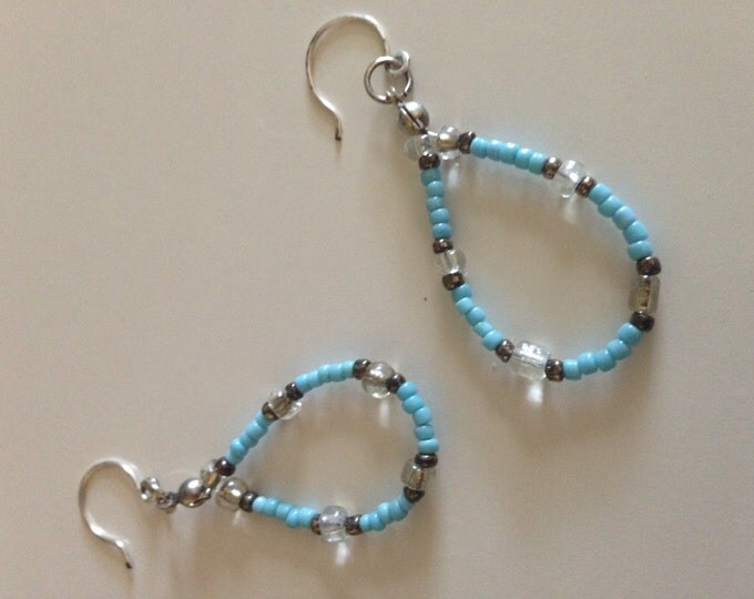 blue and silver beaded earrings