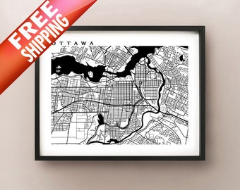 Ottawa Map Art - Canada Wall Art - Ontario - Rideau Canal, Parliament Hill