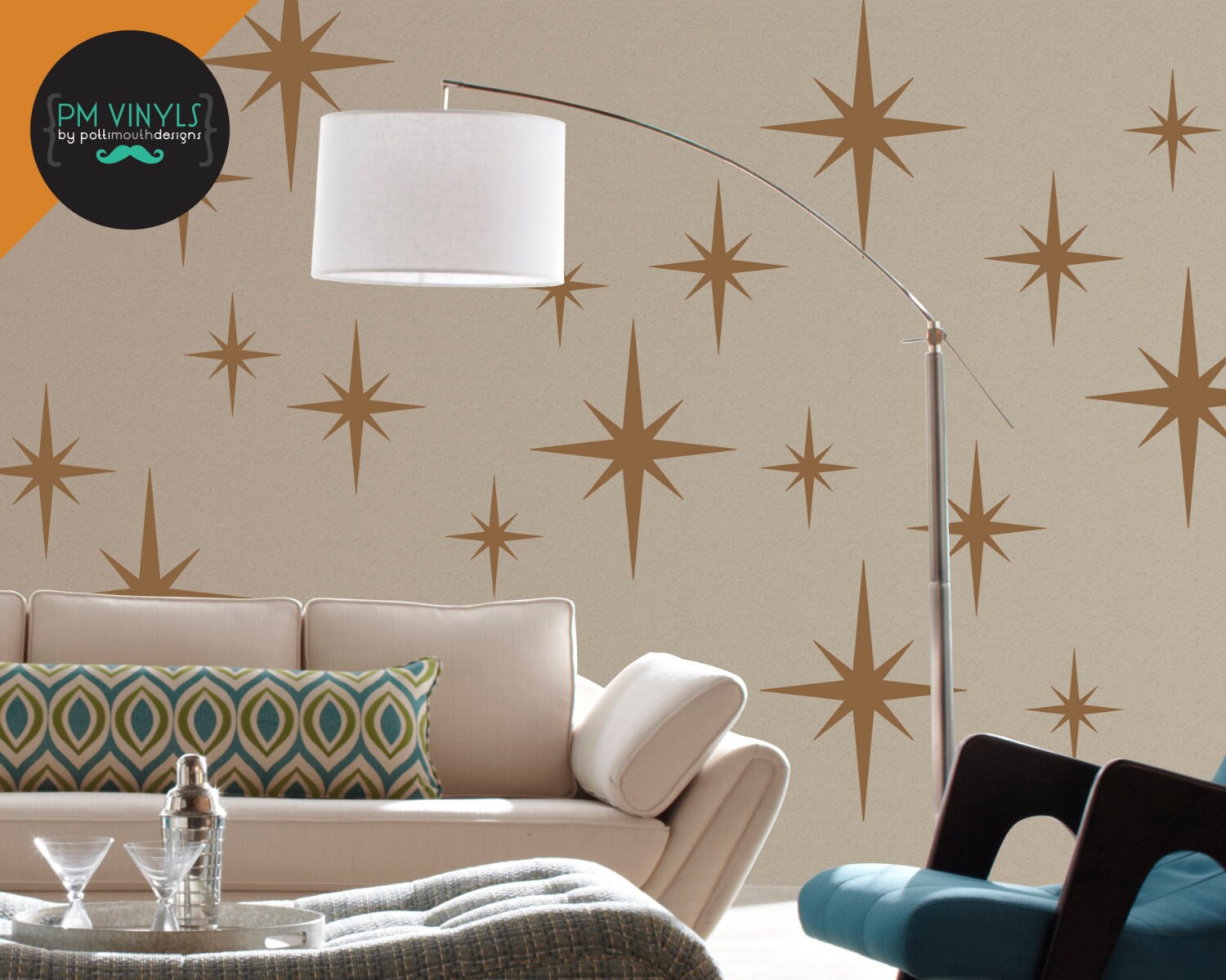 Retro Starburst Vinyl Wall Decals Set of 18 SHA004