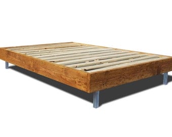 Platform Bed Frame with Metal Legs / modern and rustic bed / simple wood bed frame / modern bed /