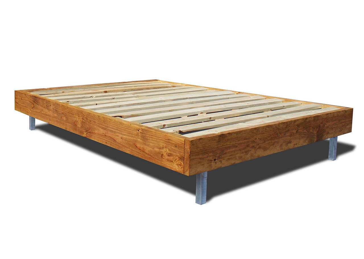 Platform Bed Frame with Metal Legs / modern and rustic bed