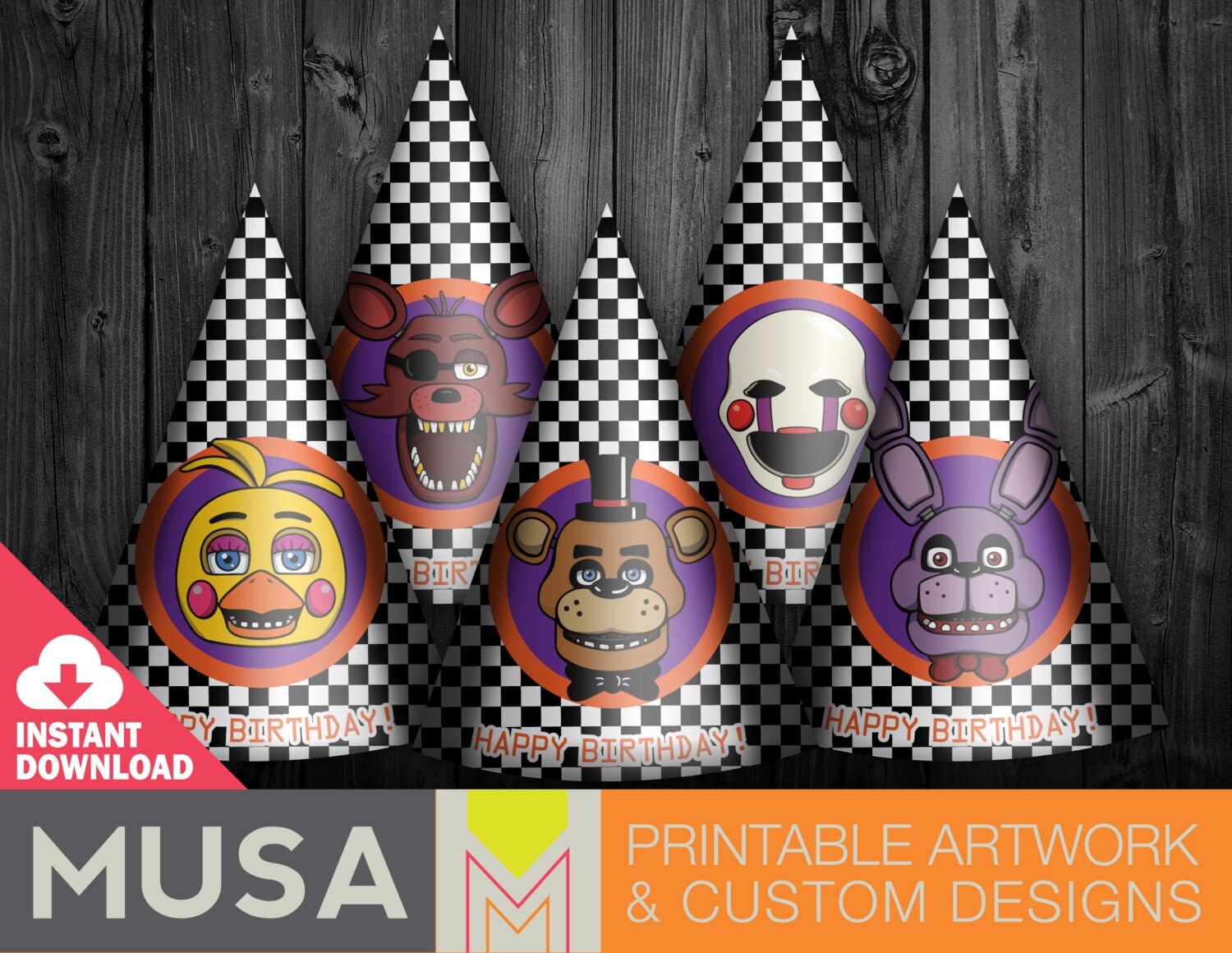 INSTANT DOWNLOAD: FNAF inspired birthday party hat