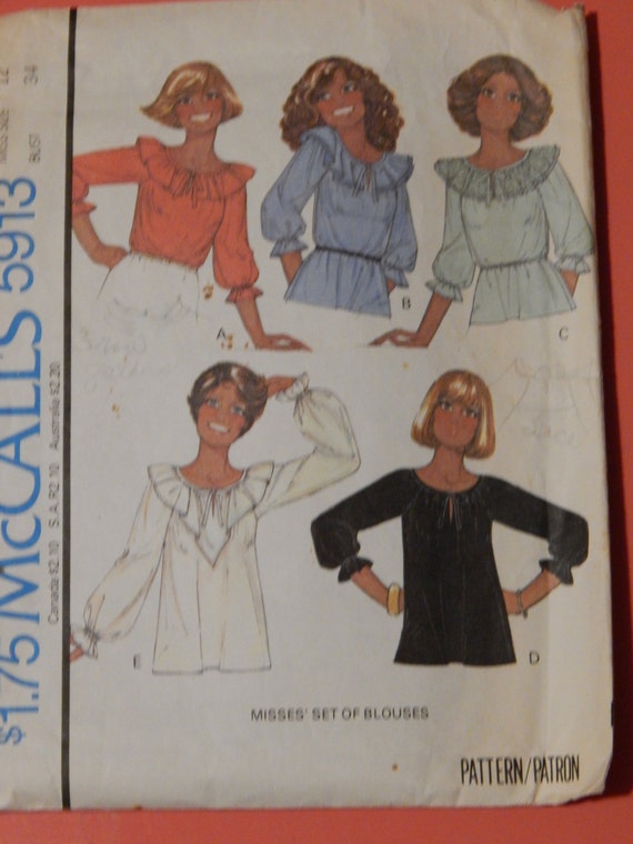 McCall's 5913 Peasant blouse pattern Size 12