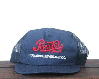 Vintage Pepsi Cola Columbia Beverage Co Old Script Logo Soda Pop Drink Trucker Hat Snapback Baseball Cap
