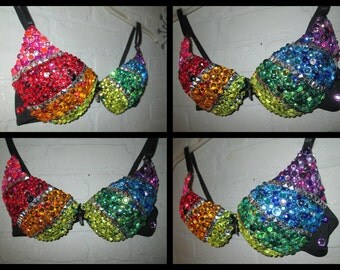 Rainbow Rave Bra *Any Size Made to Order* EDC Bra, Festival Bra, Rainbow Bra