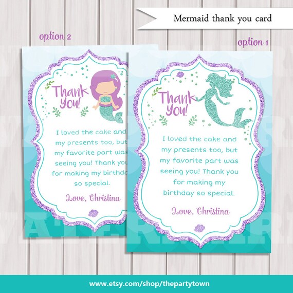 Mermaid Thank You Cards Little Mermaid Party Under The Sea Thank You 