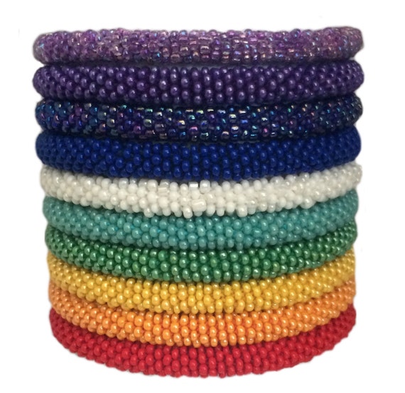 10 Crochet Glass Seed Bead Bracelet Roll On by goldenlines on Etsy