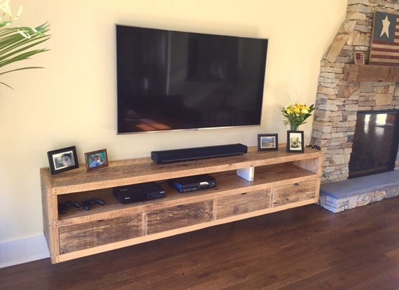 Floating notched leg media console / tv stand